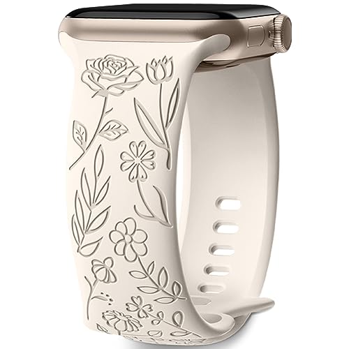 Mastten Floral Engraved Strap Compatible with Apple Watch Straps 40mm 41mm 42mm 38mm Women