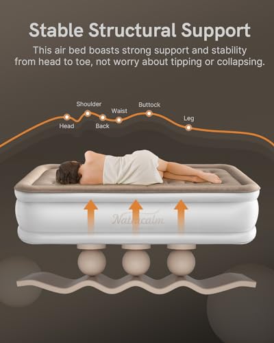 Image of NatraCalm Twin Air Mattress with Built in Pump Raised, Blow up Mattress for Guest Home Camping, Inflatable Mattress Twin Size in 2 Mins Self Inflation, Compact Portable Air Bed, colchones inflables