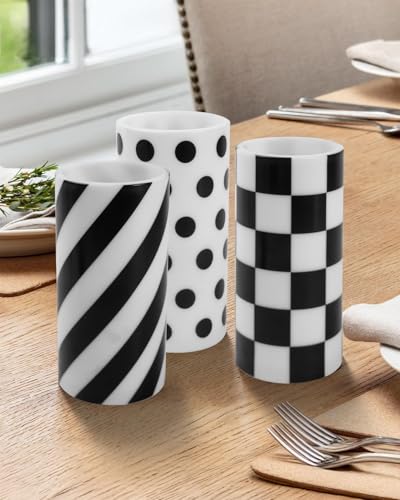 Image of 3 Pcs Checked Black and White Candles with Timer Remote | Battery Operated Pillar Flameless Candle for Birthday Gifts Holiday Decor Home Party Festival