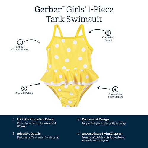 Gerber Girls' One-Piece Swimsuit, Yellow White Polka Dot, 3-6 Months #TOP3