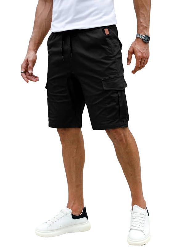 Elegancity Kurze Hosen Herren Cargo Shorts Schwarz Sommer Freizeithose Kurze Elastische Taille Chino Shorts Mit 6 Taschen M