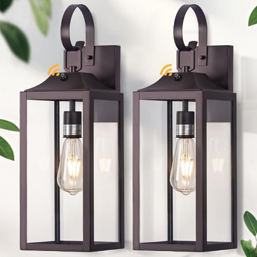 Image of 19 inch Large Dusk to Dawn Outdoor Lighting Bronze 2 Pack | Anti Rust Outdoor Wall Sconce Lantern Lamp, Waterproof Sensor Exterior Light Fixtures, Porch Light for Doorway, Garage, Patio
