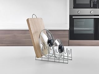 Metaltex Pot Lid and Chopping Board Holder, Polytherm Metallic, Silver, 28 x 16 x 14 cm