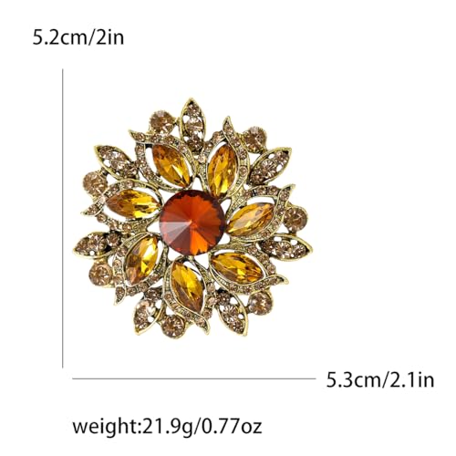 Image of Rhinestone Flower Brooch for Women Vintage Crystal Flower Brooch Pin Elegant Clothing Hat Bag Accessories Christmas Birthday Party Wedding Costume Jewelry
