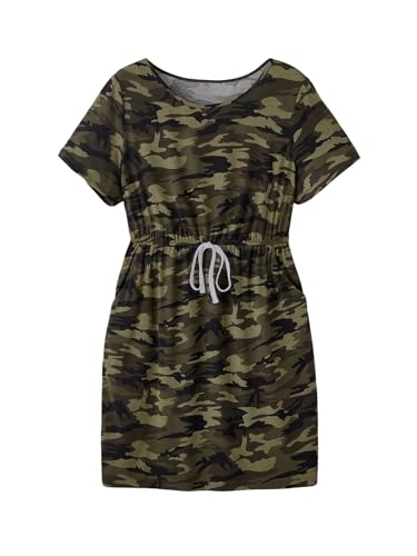 SOLY HUX Women's Plus Size Camo Print Dress Short Sleeve Tie Front Summer Short Dresses with Pocket