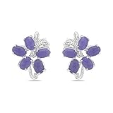 Sterling Silver Green Jade Flower Earings (Purple)
