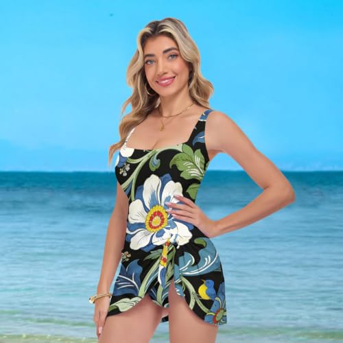 Maillot de bain gainant résout complexe ventre plat une pièce bleu fleurs