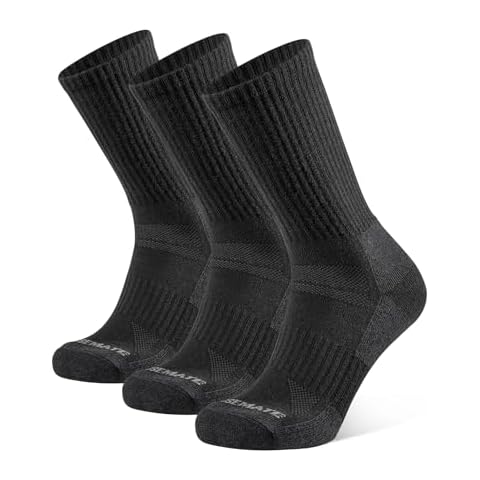 CLOSEMATE Mens Merino Wool Winter Thermal Crew Socks Cushioned Anti Blister Moisture Wicking for Hiking Sports 3 Pairs(3Black, Size L) Cover