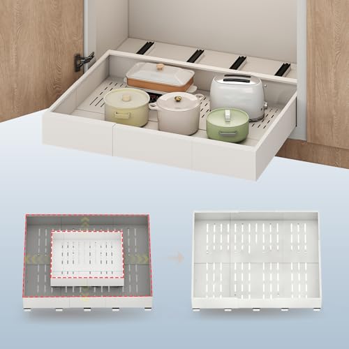 Pull out Cabinet Organizer,Expandable Width(23"-31"),Depth(17"-24") with 5 Rails,Roll out Drawers,No
