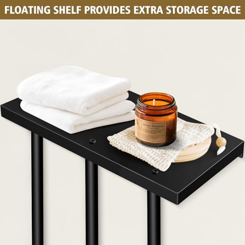 Kayfia Towel Storage, Towel Racks for Bathroom Wall Mounted with Metal Shelf & 3 Hooks, Upgrade 3 Bars Towel Holder for Rolled or Folded Towel, Large Capacity Tool Storage for Small Bathroom, Black - Thumbnail 4