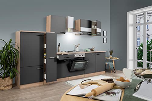 Preisvergleich Produktbild Respekta Merle Küchenzeile, Holzwerkstoff, Grau, 300 cm