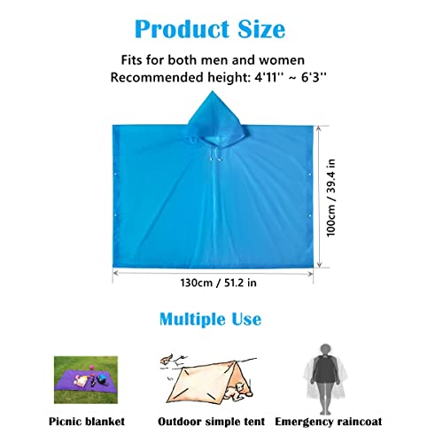 Rain Ponchos for Adults (2 Pack), Reusable EVA Rain Poncho Portable Rain Coats for Men and Women Waterproof with Hood - Image 6