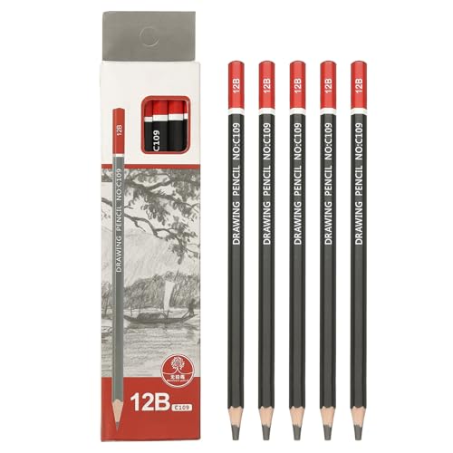 PATIKIL 12B描画鉛筆 スケッチ用 12個 描画用スケッチペン アートペンシル グラファイトウッド 研磨済み 描画スケッチアーティスト用 12B鉛筆 黒 レッドロッド