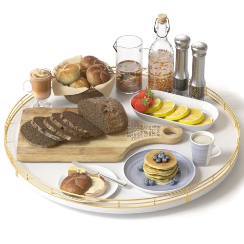 Image of Oroyutor 16-Inch Oak Lazy Susan with Gold Rail and White Finish