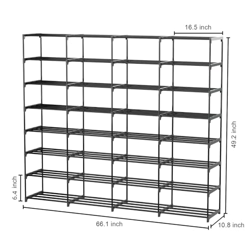 Image of SMILHELTD Large Shoe Rack 4 Row 8 Tier for Entryway Holds 64 Pairs, Metal & Plastic Sneaker Shelves, DIY Assembly, Space Saving Storage Organizer for Garage Closet, 66.1 inch W x 49.2 inch H