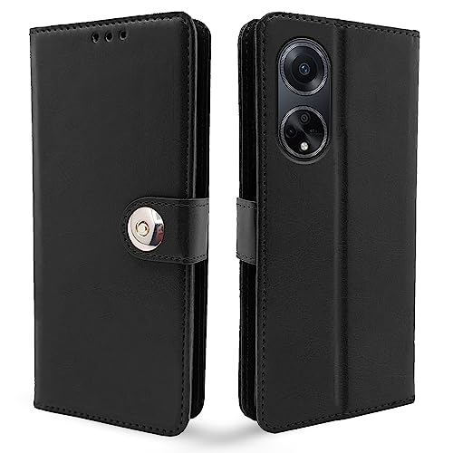 Image of Pikkme Oppo F23 5G Flip Cover Leather Finish | Inside TPU with Card Pockets | Wallet Stand and Shock Proof | Complete Protection Button Flip Case (Black)