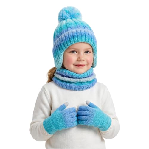 Kids Winter Hat and Gloves Set Neck Warmer Touchscreen Aged 2-8Y - image 8