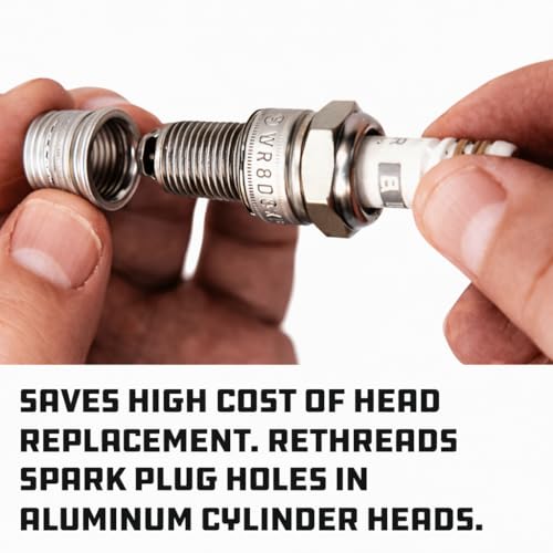 Image of Powerbuilt 14mm Spart Plug Thread Repair Set, 14mm Cylinder Head Rethreaded Kit, Rethreads Damaged 14 Millimeter Spark Plug Holes, 4 Inserts: Two 7 /16 inch, one 5 /8 inch and one 13 /16 inch, M14 x 1.25-648421