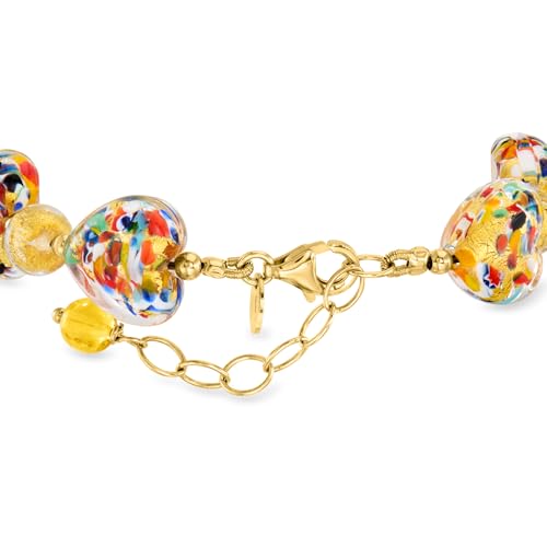 Ross-Simons Italian Multicolored Murano Glass Heart-Shaped Bead Bracelet With 18kt Gold Over Sterling. 7 inches3