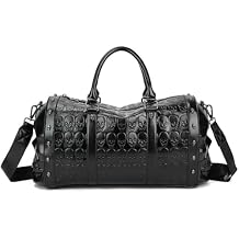 XingChen Skull Printed Duffel Bag 3D Skull Carry On Overnight Bag PU Leather Gym Handbag Weekender Travel Bag for Men & Women