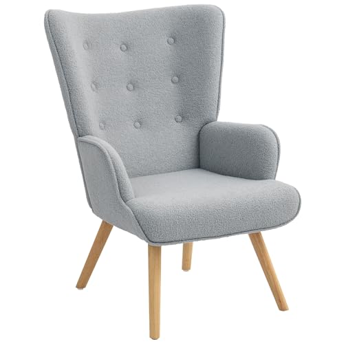 HOMCOM Fauteuil de Salon en Tissu Bouclette, Fauteuil Moderne, capitonné et rembourré avec Pieds...