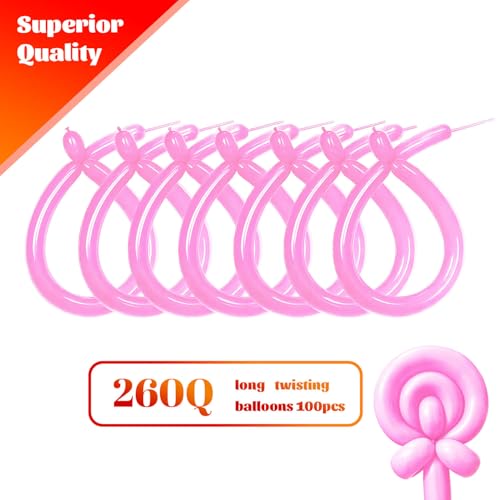 Image of 260 Pink Long Balloons for Balloon Garland Thickening Skinny Latex Twisting Animals Modeling Christmas Birthday Wedding Party Festival Decorations 100pcs