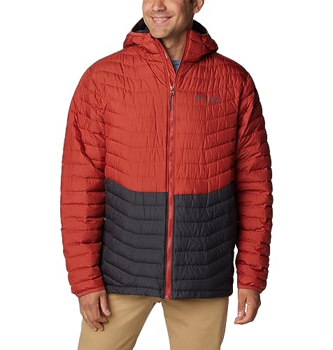 Image of Columbia Men's Westridge Down Hooded Jacket, Shark /Warp Red, 6X Big