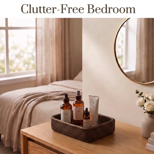Image of Yangqihome Natural Rattan Storage Baskets, Rectangular Woven Fruit Baskets, Decorative Wicker Basket and Small Baskets for Organizing,Set of 3, (Brown)