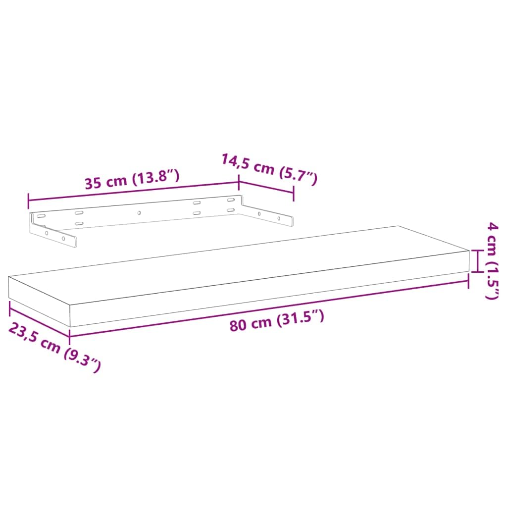 Juego de 4 estantes flotantes, 80 x 23,5 x 4 cm, madera de roble, soporte invisible, estantería de pared DIY para salón, dormitorio, baño, cocina