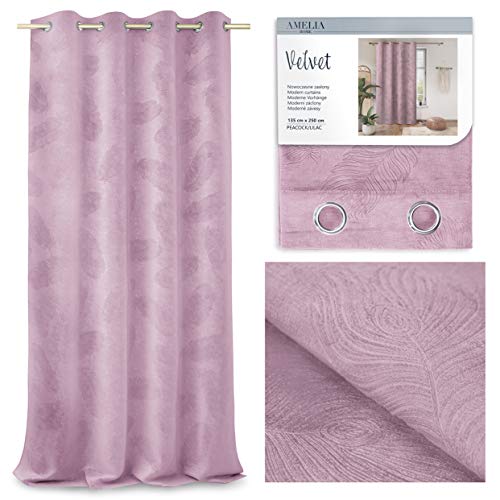 AmeliaHome Rideau à Motifs en Velours 135 x 250 cm 1 pièce Rideau décoratif en Plumes de Paon Motif Paon Erika
