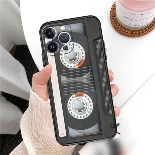 NOBAA Funda negra suave para iPhone 13 12 Mini 11 Pro Max 7 8 6S Plus SE2022 X XR XS Retro Cassette Tape Silicone Matte Back Cover,B16, para iPhone XS Max