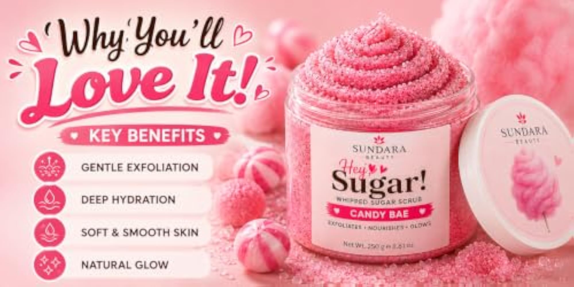 Whipped Sugar Scrub Candy Bae with Shea Butter, 250g