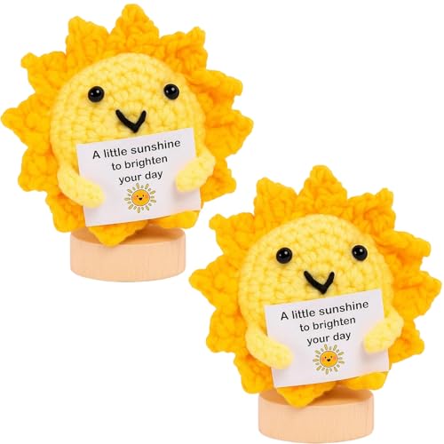 PcvGef 2 Stück Sonnen-Strickpuppen, Positive Geschenke, Kleine Geschenke für Frauen, für Freund, Emotionale Unterstützung, 8x8 cm, Ideal für, Jubiläen und Ermutigung