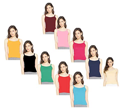 gmr Women's Regular Fit Cotton Camisole Slip Spaghetti Combo Pack of 10 - Multicolored-picture-17