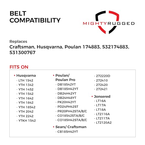 Image of 174883 Craftsman Mower Deck Belt Replacement, Length 97.5 inch, Heavy-Duty Aramid Cord Belt for Husqvarna LTH1542 YTH2042 YTH2242, Craftsman CB185H42YT, Poulan DB24H42YT, Jonsered LT16A, LT2120A2