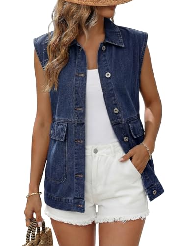 Dokotoo Denim Vest Womens Fashion Sleeveless Button Down Jean Vest