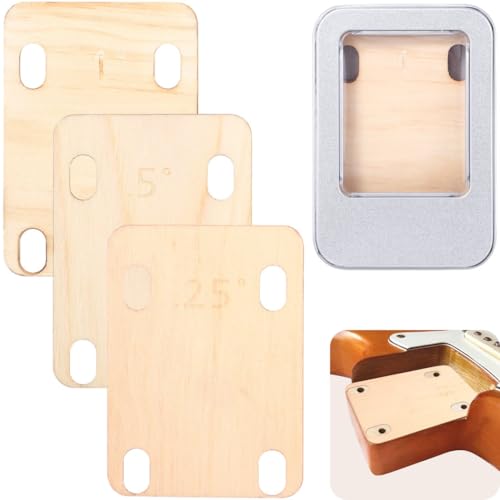 3 Pcs Guitar Neck Spacers, 0.25°/0.5°/1° Maple Shims For Bolt-On Guitars, Tinplate Storage Box
