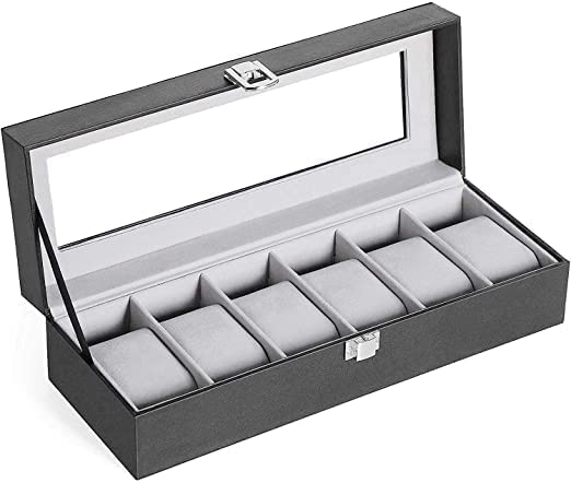 pravyta 6 Slot Watch Organizer PU Leather Lockable with Transparent Glass Lid Soft Pillow for Watch,Bracelet, Jewelry Storage Boxes (B0CGHMPDC3) Amazon Price History, Amazon Price Tracker