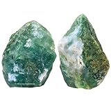 Amazing Gemstone 2 Pieces Moss Agate Raw Crystals and Healing Stones, Natural Rocks for Tumbling and DIY Raw Stones and Crystals