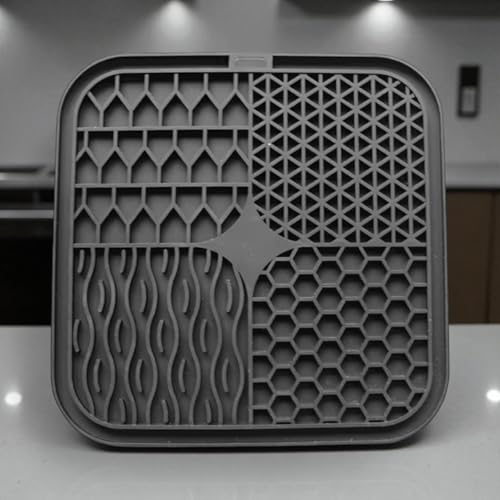 Dog, cat Silicone Food Grade Licking mat Slow Feeder Great for Yogurt,Peanut Butter Cold Smear Treats (Black, Medium)