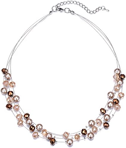 BULINLIN Crystal Layered Statement Necklace for Women, Shell Choker Necklace with Chunky Silver Metal Fashion Jewelry Gifts for Her