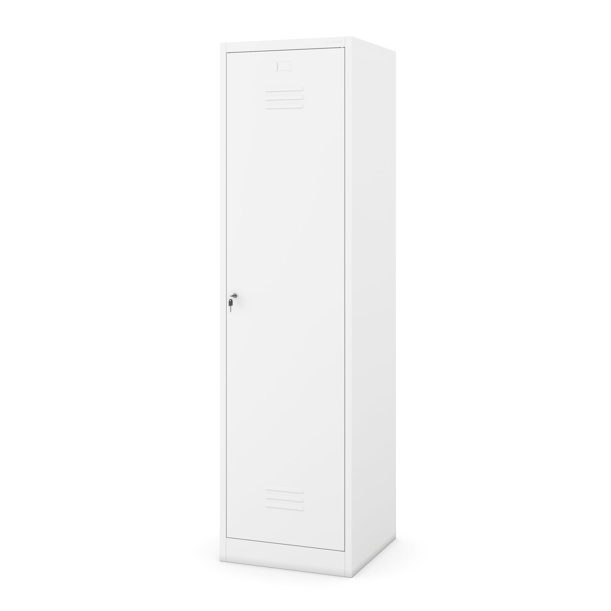 Jan Nowak Besenschrank Haushaltsschrank Metall - Agnes | 50 x 185 x 50 cm | Mehrzweckschrank Weiß mit Regale und Kleiderstange | Schloss, Belüftung | Putzschrank Schmal 50 cm Breit | Weiß