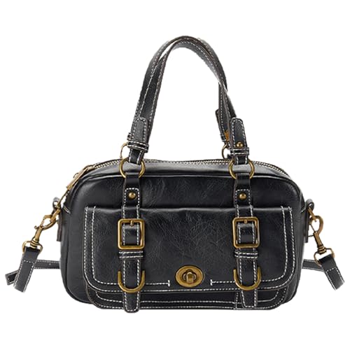 Crossbody Bag for Women, Retro Style Shoulder Bag with Adjustable Strap, Designer Top Handle Handbag, Black Bag