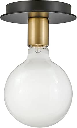 Lark Bobbie 83201LCB Single Light Flush Mount Ceiling Fixture, Ideal for Low Ceilings, Small Spaces, Lacquered Brass and Black