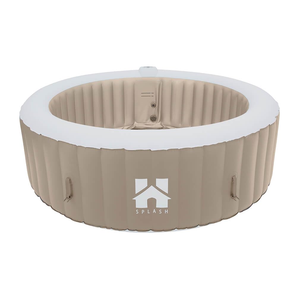 Home Deluxe - Bañera de hidromasaje Exterior - Splash + cojín, portavasos y toldo - Color: Beige - ⌀ 208 cm, 130 chorros de Aire - Incl. Cubierta, Kit de reparación, Juego de filtros I SPA Exterior
