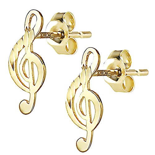 Ritastephens 14k Yellow Gold Music Note G Clef Treble Musical Stud Earrings Small
