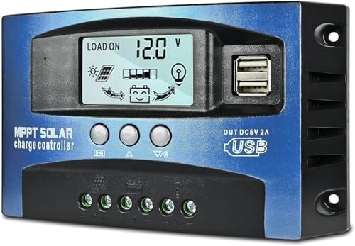 30A MPPT Solar Charge Controller, 12V/ 24V Solar Panel Regulator with Adjustable LCD Display Dual...