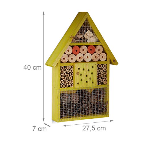 Relaxdays Insektenhotel für Wildbienen, Marienkäfer, Florfliegen, für Balkon, Garten, HxBxT: 40 x 27,5 x 7cm, Holz, grün – Bild 4