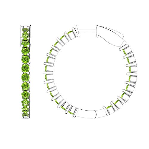 Belinda Jewelz Hoop Earrings For Women Birthstone Peridot Tennis Eternity Earring 925 Sterling Silver 3 Mm Shiny Brilliant Round Cut Sparkly Gems Fine Jewelries Accessories Push Back 3.4 Carat Green Topaz Stone For Birthday Valentine's Day And Wedding Gift #TOP1