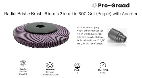 Image of Radial Bristle Brush, 6 in x 1 /2 in x 1 in 600 Grit (Purple) with Adapter, Type C Curved Bristle (Pack of 1)